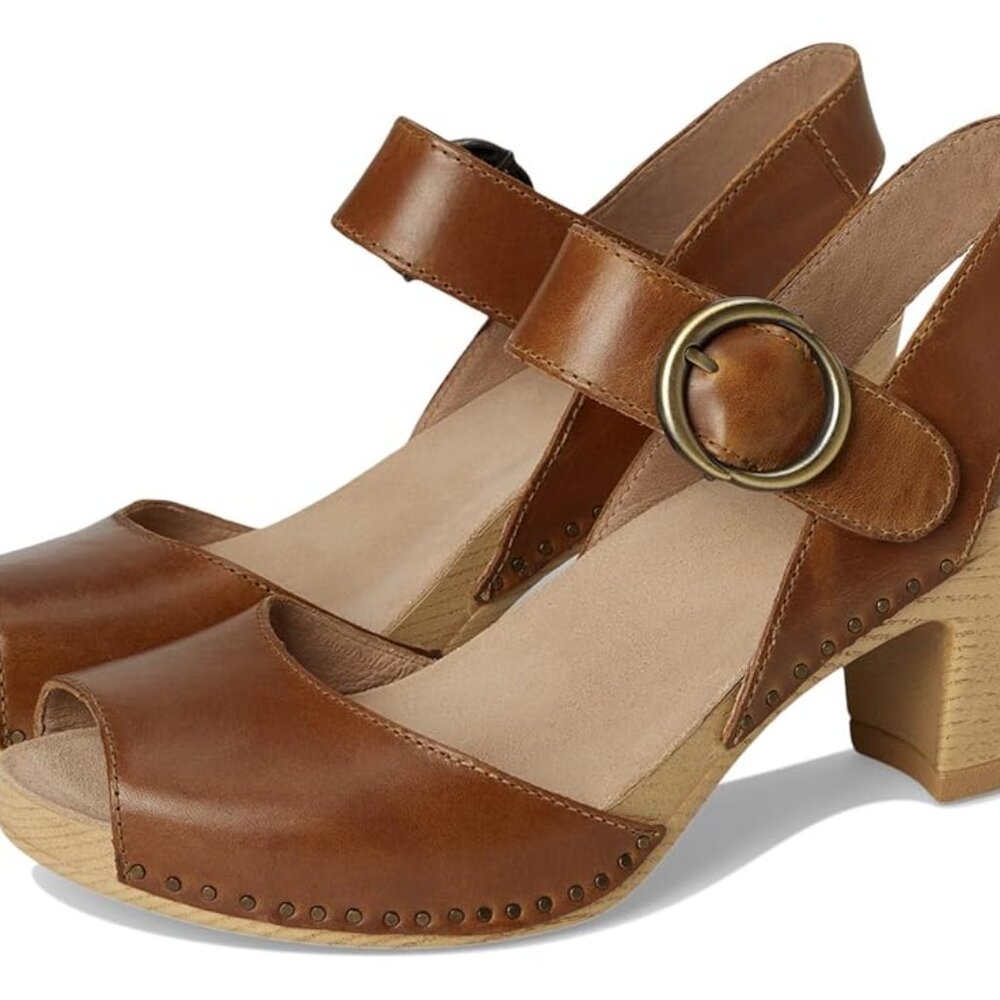 DANSKO Tamra Peep-Toe Heels, Tan, Size 38 (7.5-8)